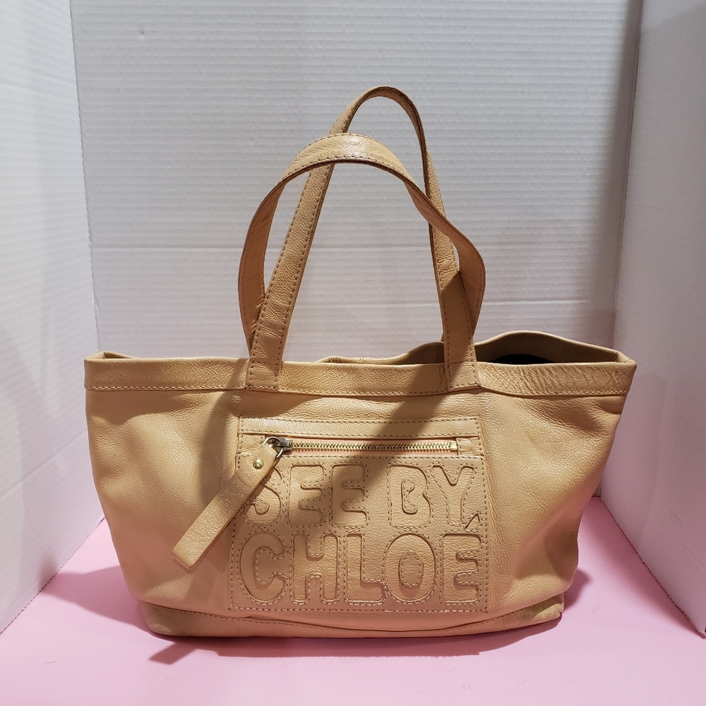 SEE BY CHLOE Zip File Tote Shoulder Leather Bag